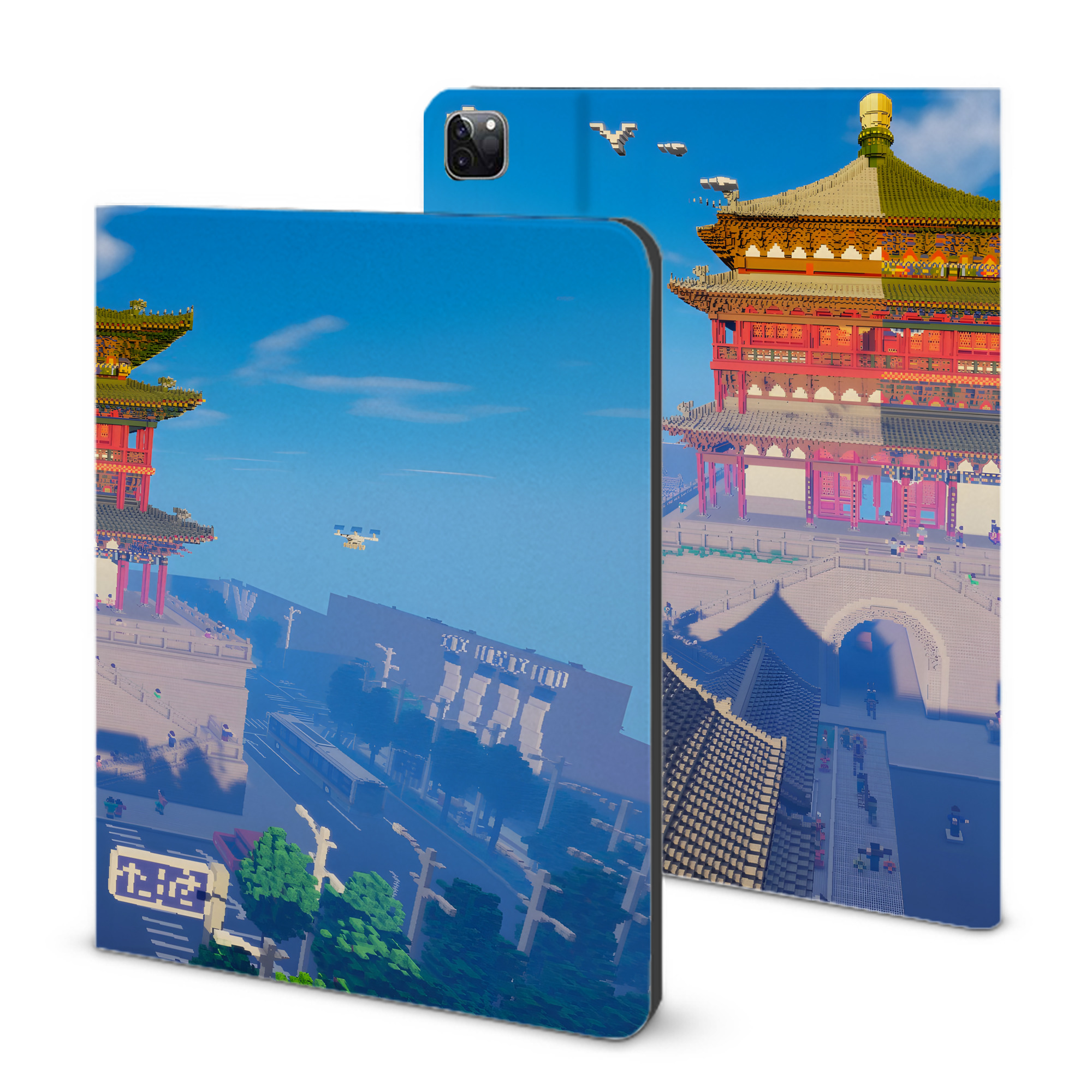 （画像用） マインクラフト ブロックの世界 Minecraft MC Block world IPad ケース ブック型 PUレザー TPU 耐衝撃 軽量 薄型 ペン収納なし 全面保護 IPad 各モデル対応